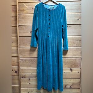 Vintage Erica II and Company Green cotton velvet maxi dress tie back waist 1X